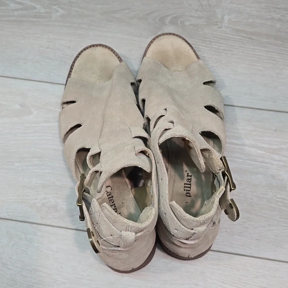 Caterpillar Women Leather Open Toe Heels Sandals shoes sz 10